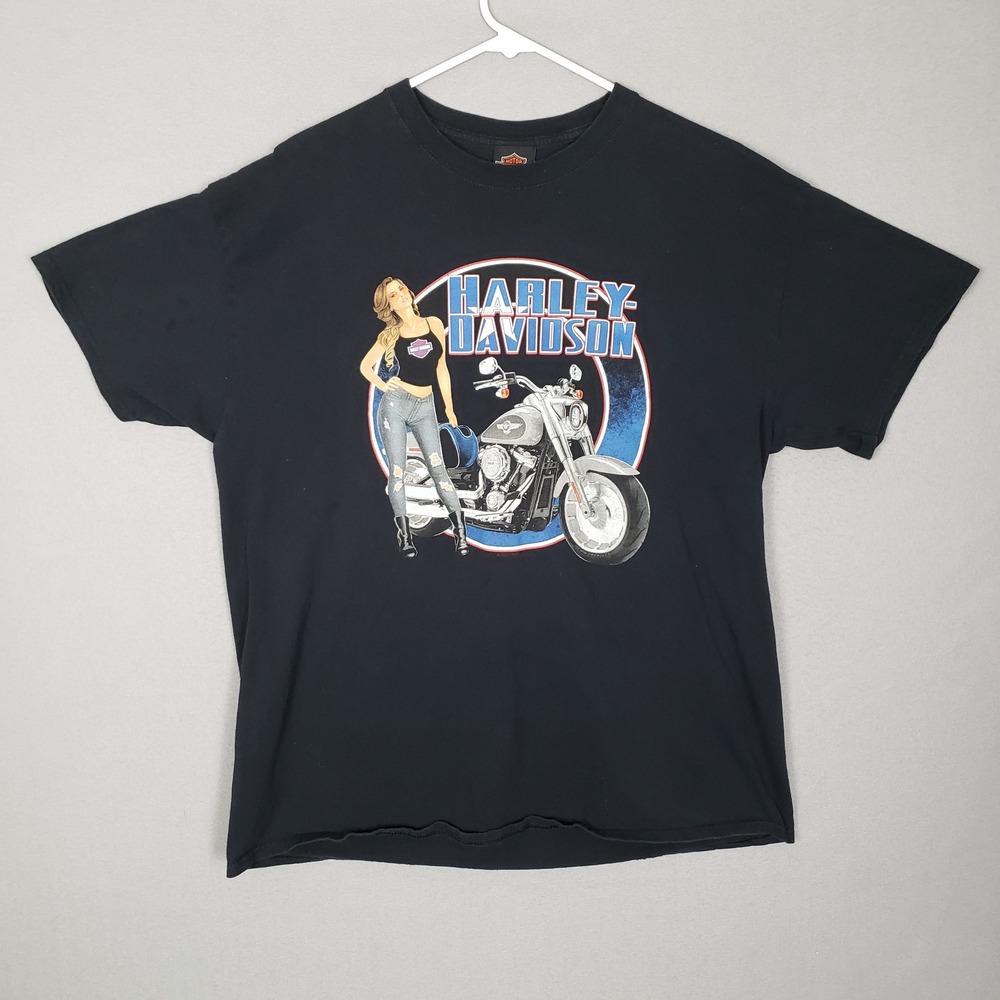 Harley Davidson Biker‎ Girl Graphic Tee Shirt Black Bend Oregon Dealership Sz XL